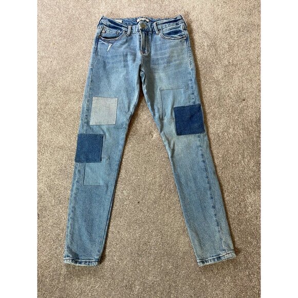 Dear John Patchwork Skinny Jeans Blue Denim Cotton/Spandex Blend Size 27 - Picture 1 of 11